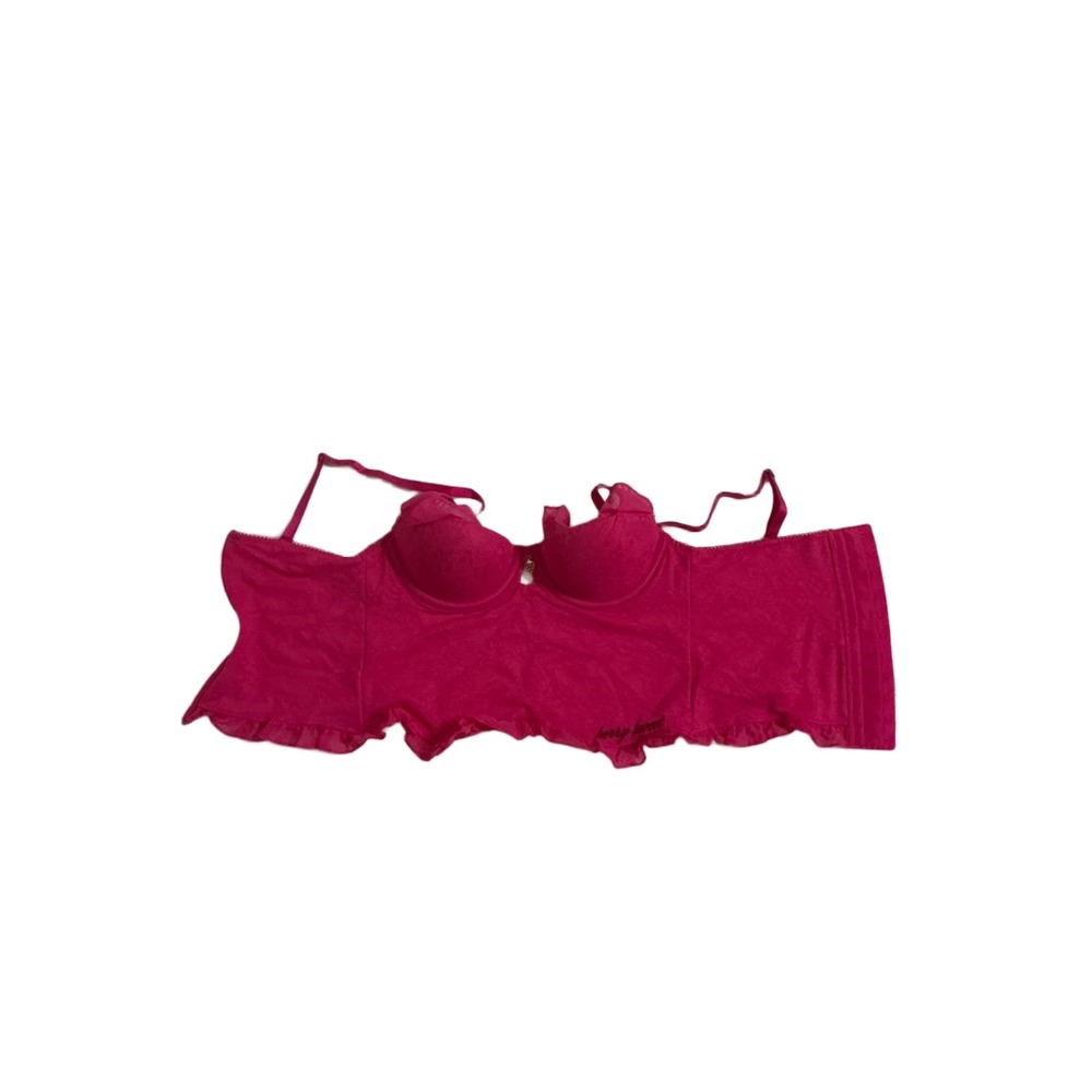 Victoria's Secret PINK Hot Pink Mesh Ruffle Corset Bustier Bra Top XS NWT